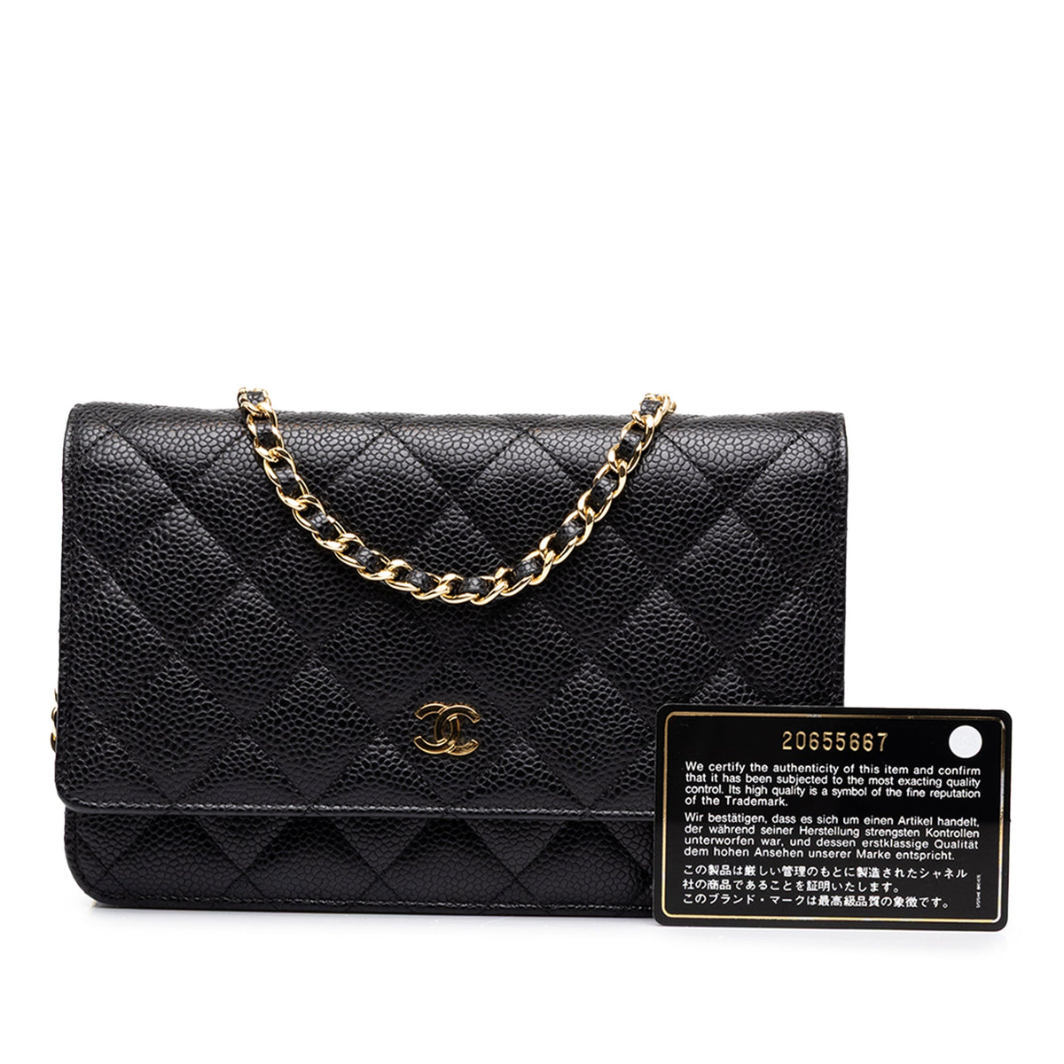 Chanel CC Quilted Caviar Wallet on Chain — Black