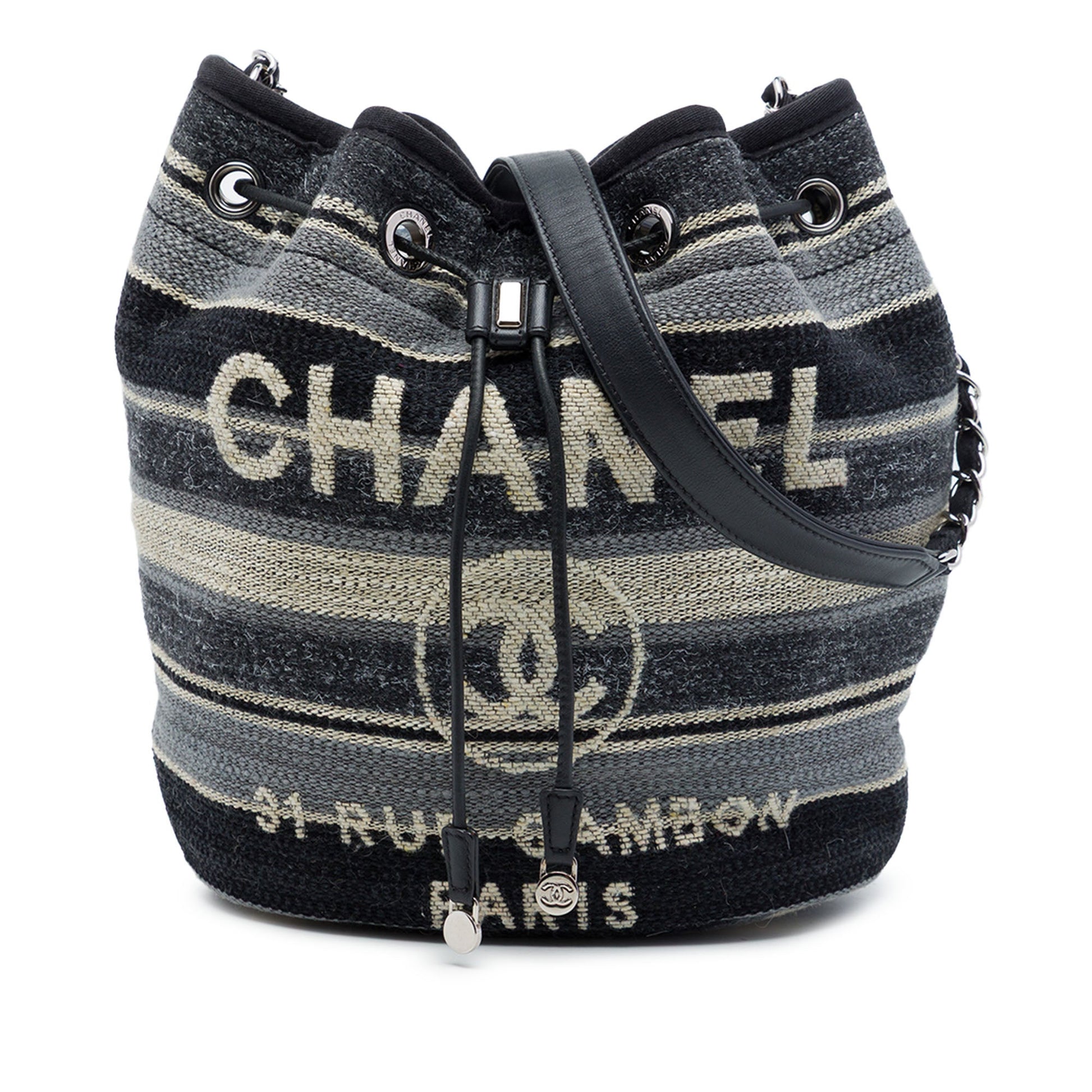 Chanel Canvas and Wool Striped Deauville Drawstring Bucket Bag