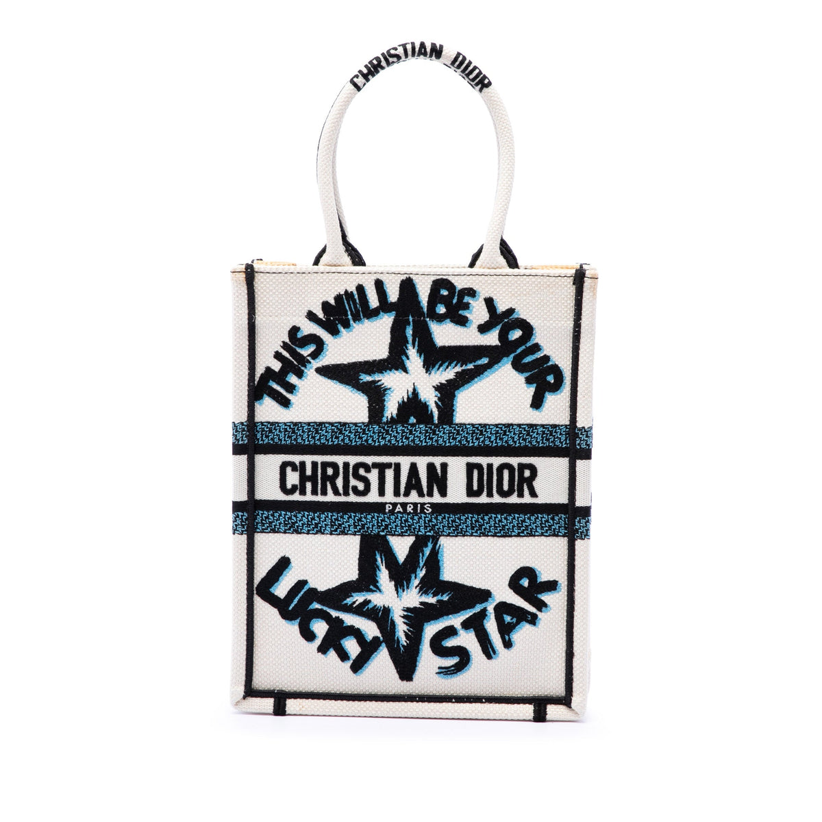 Dior Embroidered Canvas Lucky Star Vertical Book Tote