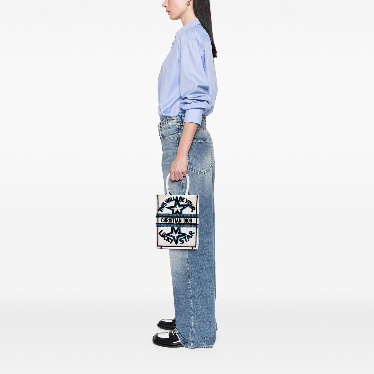Dior Embroidered Canvas Lucky Star Vertical Book Tote