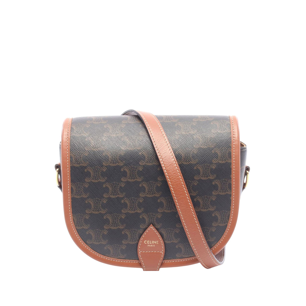 Celine Medium Triomphe Coated Canvas Folco Crossbody — Brown