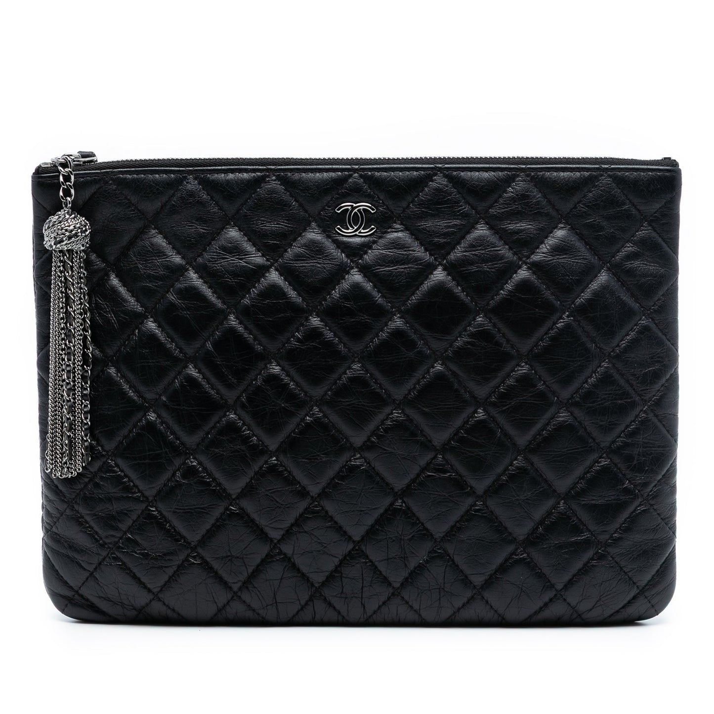 Chanel Medium Quilted Aged Calfskin Chain Tassel O Case Clutch