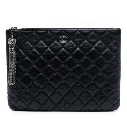 Chanel Medium Quilted Aged Calfskin Chain Tassel O Case Clutch