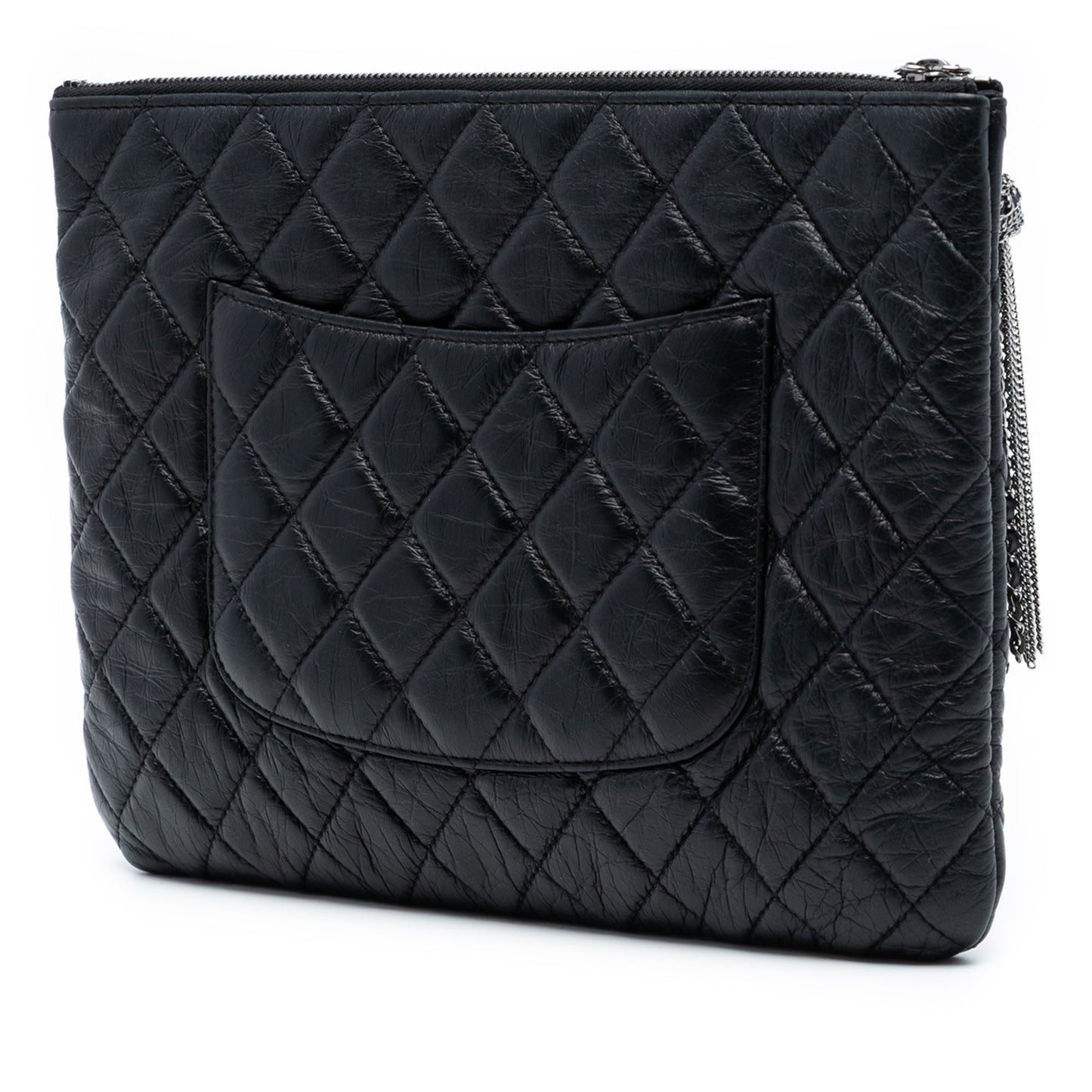 Chanel Medium Quilted Aged Calfskin Chain Tassel O Case Clutch