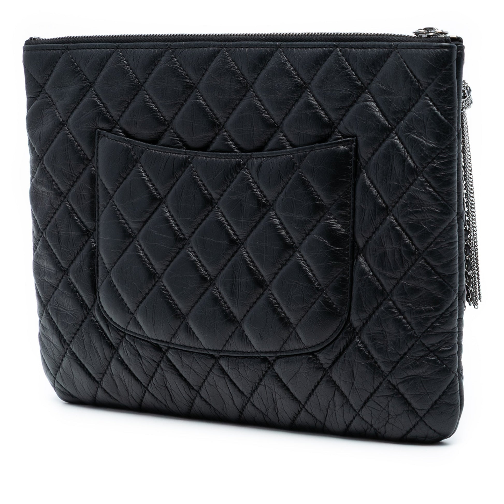 Chanel Medium Quilted Aged Calfskin Chain Tassel O Case Clutch
