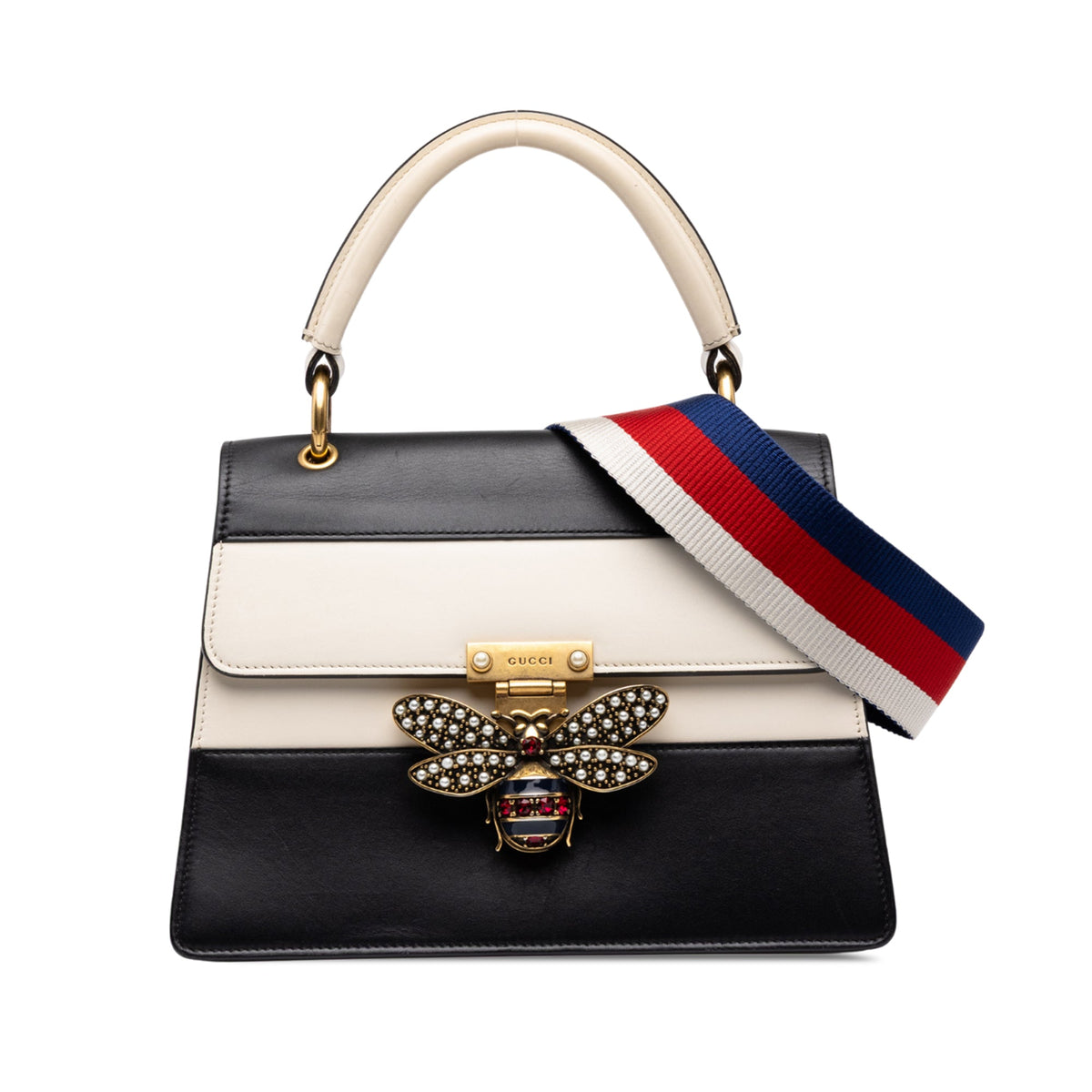 Gucci Small Bicolor Calfskin Queen Margaret Top Handle Bag — White