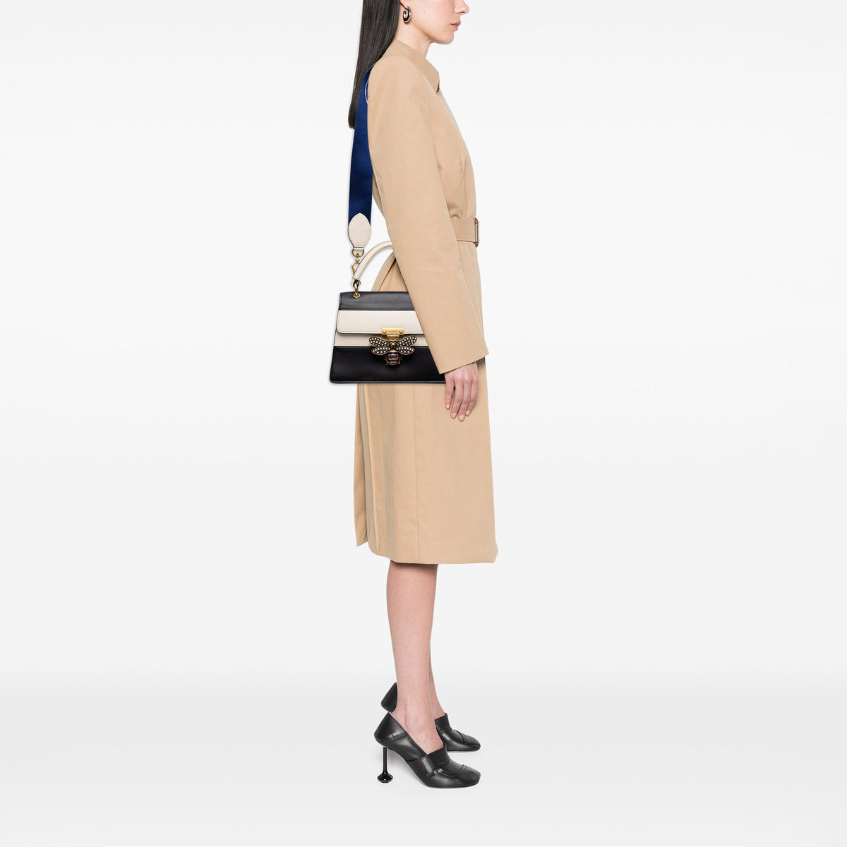 Gucci Small Bicolor Calfskin Queen Margaret Top Handle Bag — White