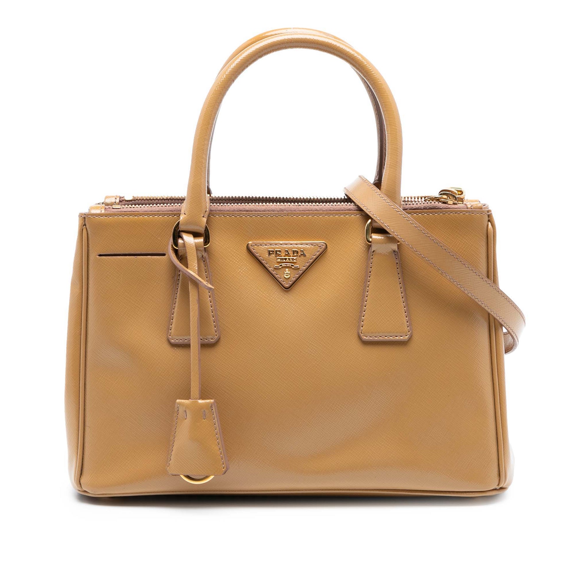 Prada Small Saffiano Vernice Galleria Double Zip Satchel