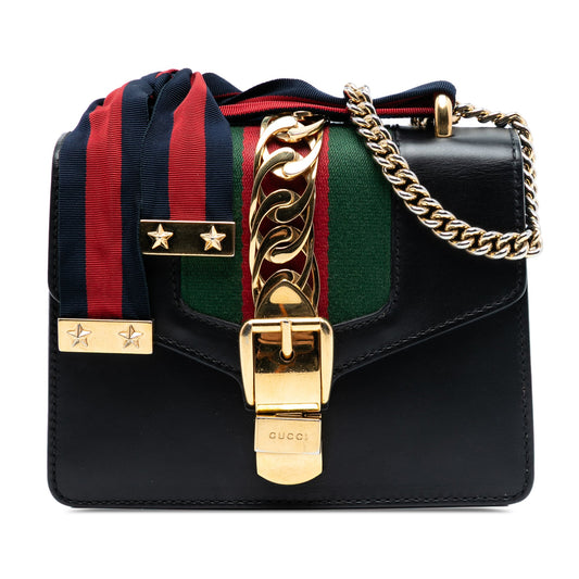 Gucci Mini Leather Web Sylvie Chain Crossbody