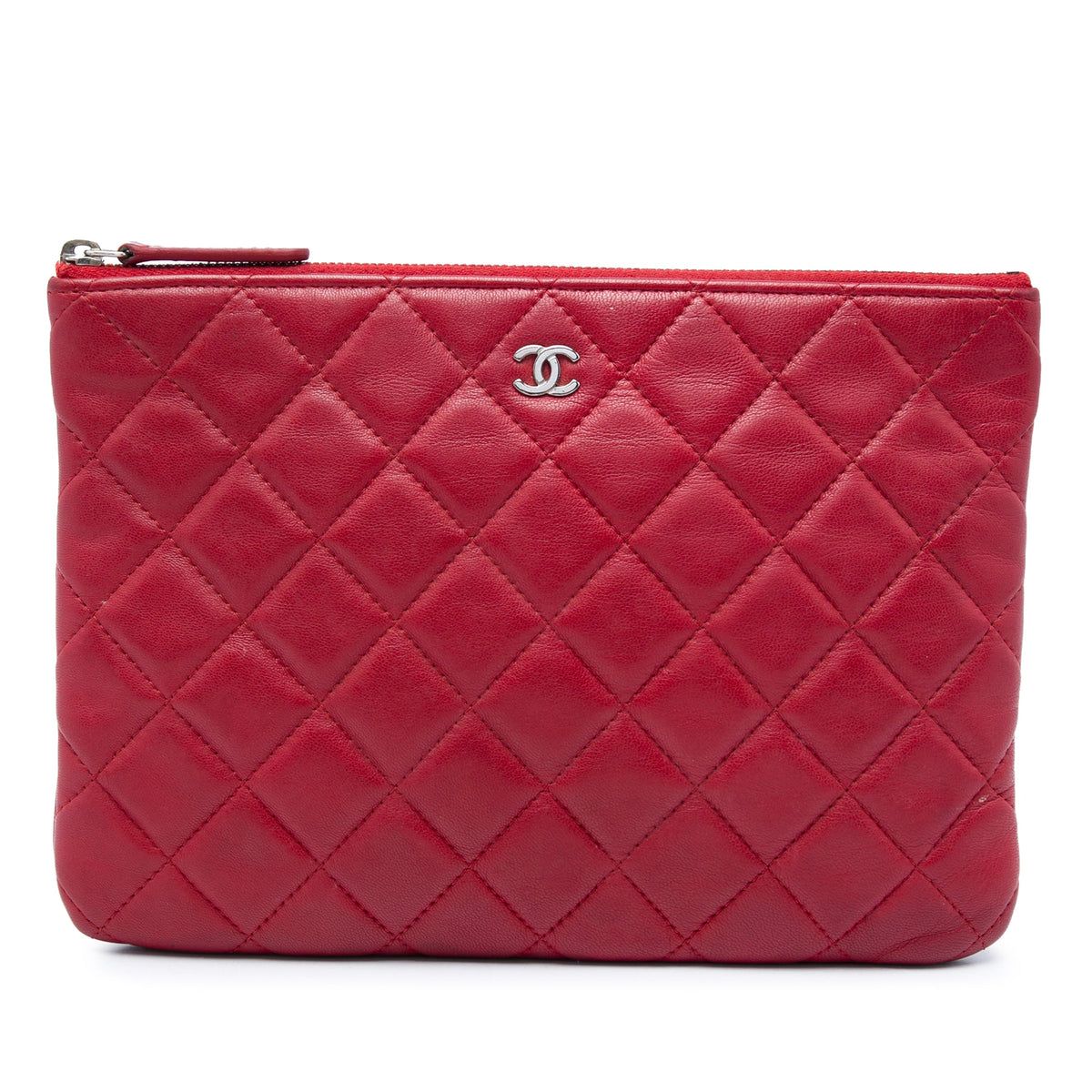 Chanel Small Quilted Lambskin O Case Clutch — Red