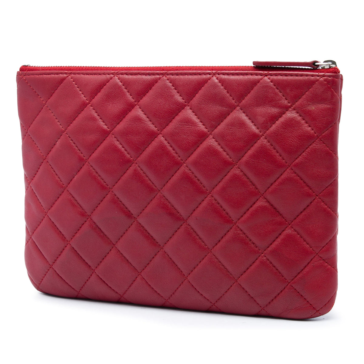 Chanel Small Quilted Lambskin O Case Clutch — Red