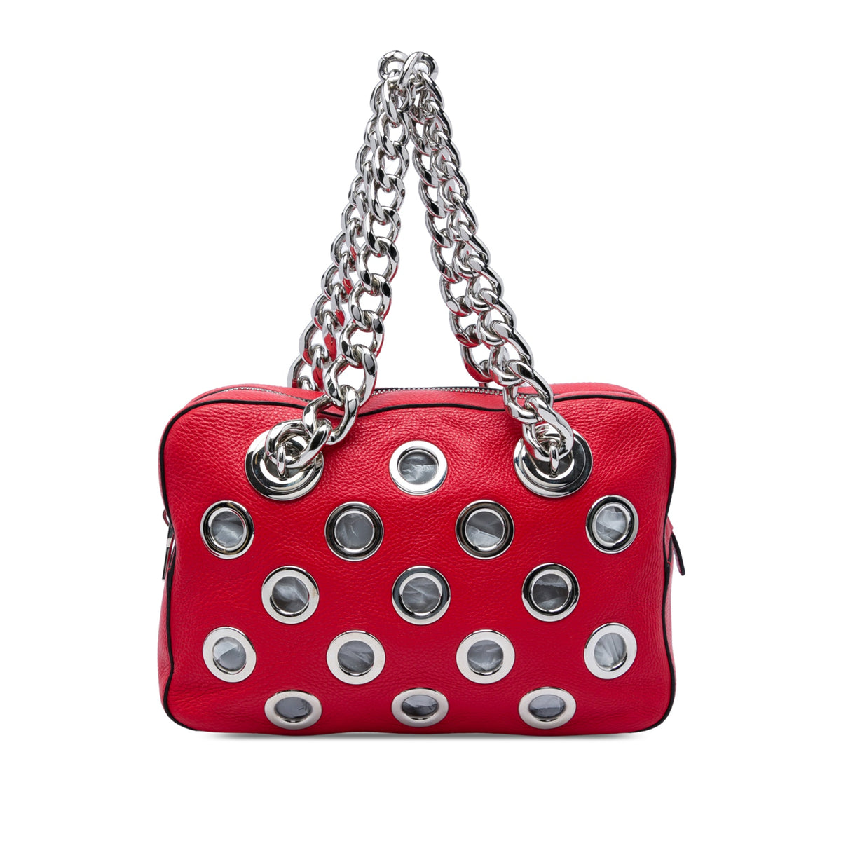 Prada Vitello Daino Grommet Chain Shoulder Bag
