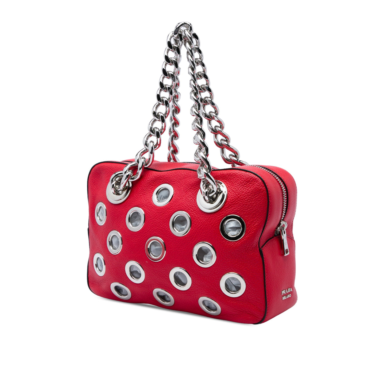 Prada Vitello Daino Grommet Chain Shoulder Bag