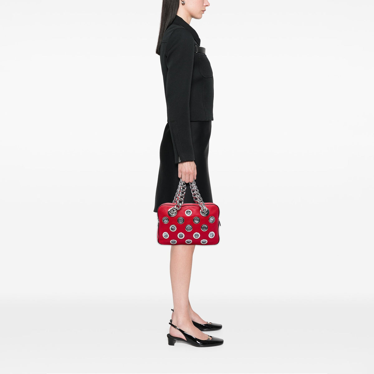 Prada Vitello Daino Grommet Chain Shoulder Bag