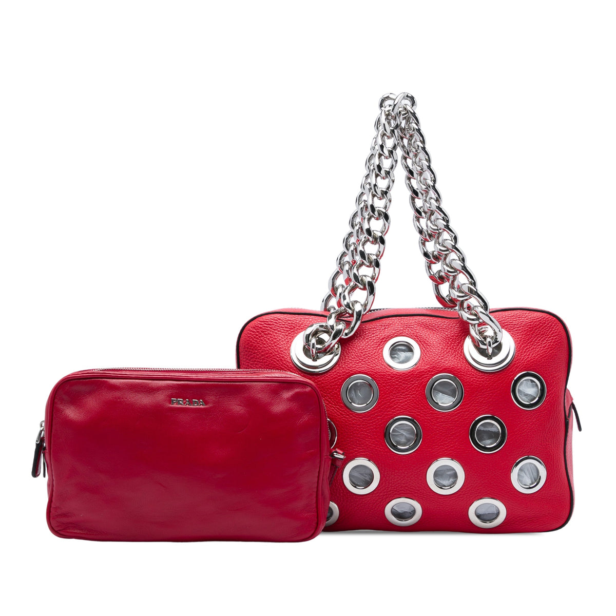 Prada Vitello Daino Grommet Chain Shoulder Bag