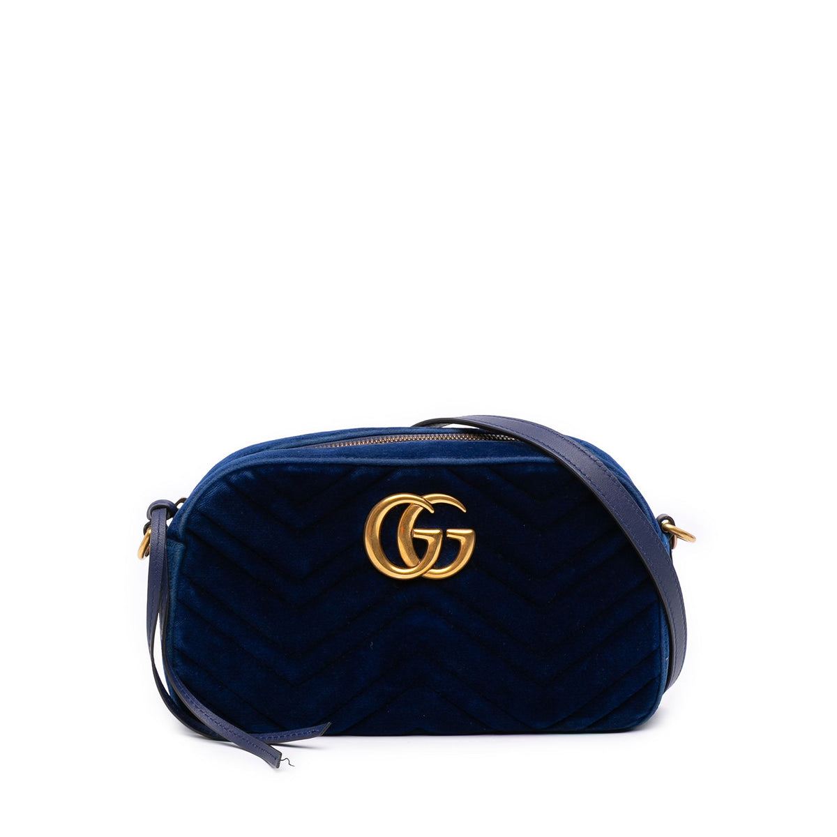 Gucci Small GG Marmont Matelasse Velvet Crossbody — Blue