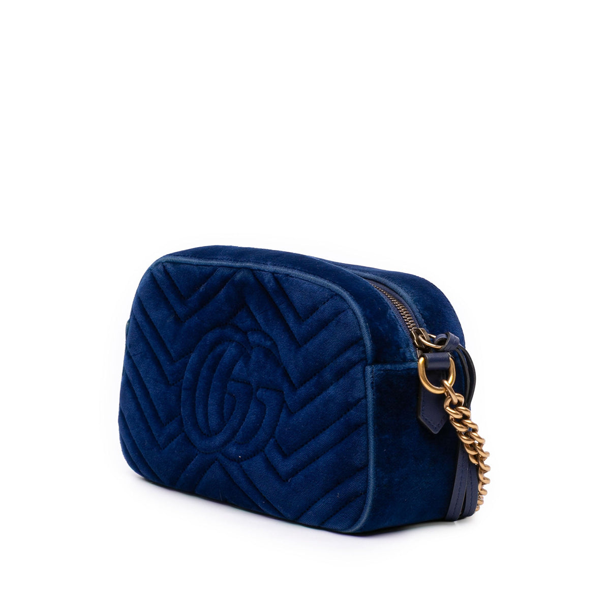 Gucci Small GG Marmont Matelasse Velvet Crossbody — Blue
