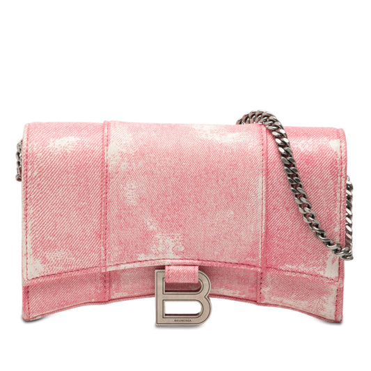 Balenciaga Nappa Denim Printed Hourglass Wallet on Chain