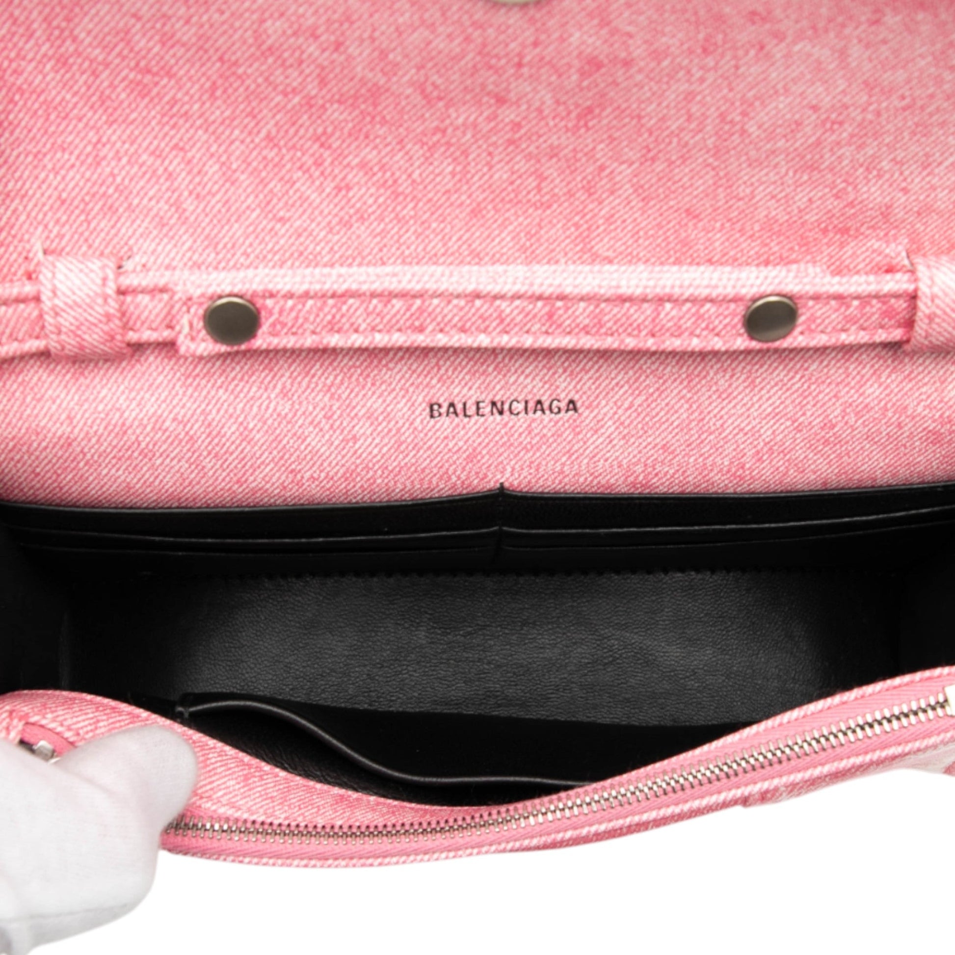 Balenciaga Nappa Denim Printed Hourglass Wallet on Chain