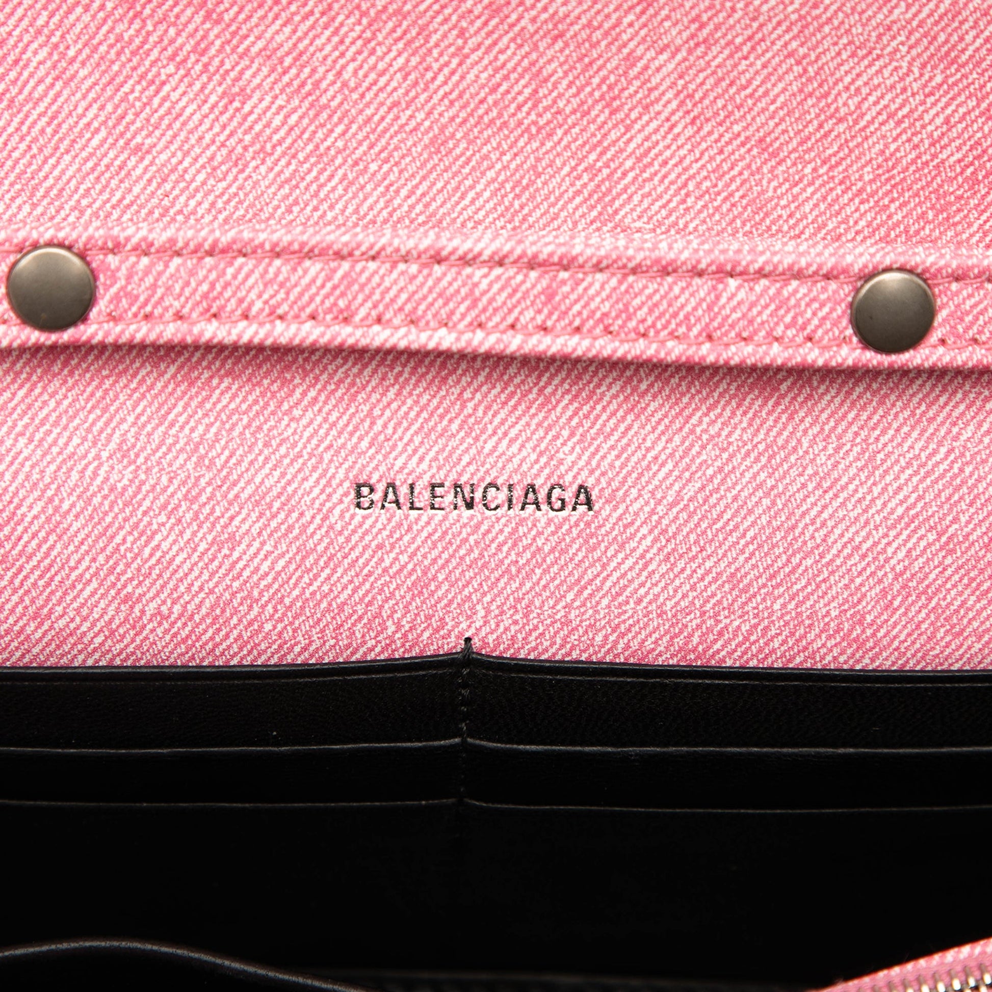 Balenciaga Nappa Denim Printed Hourglass Wallet on Chain