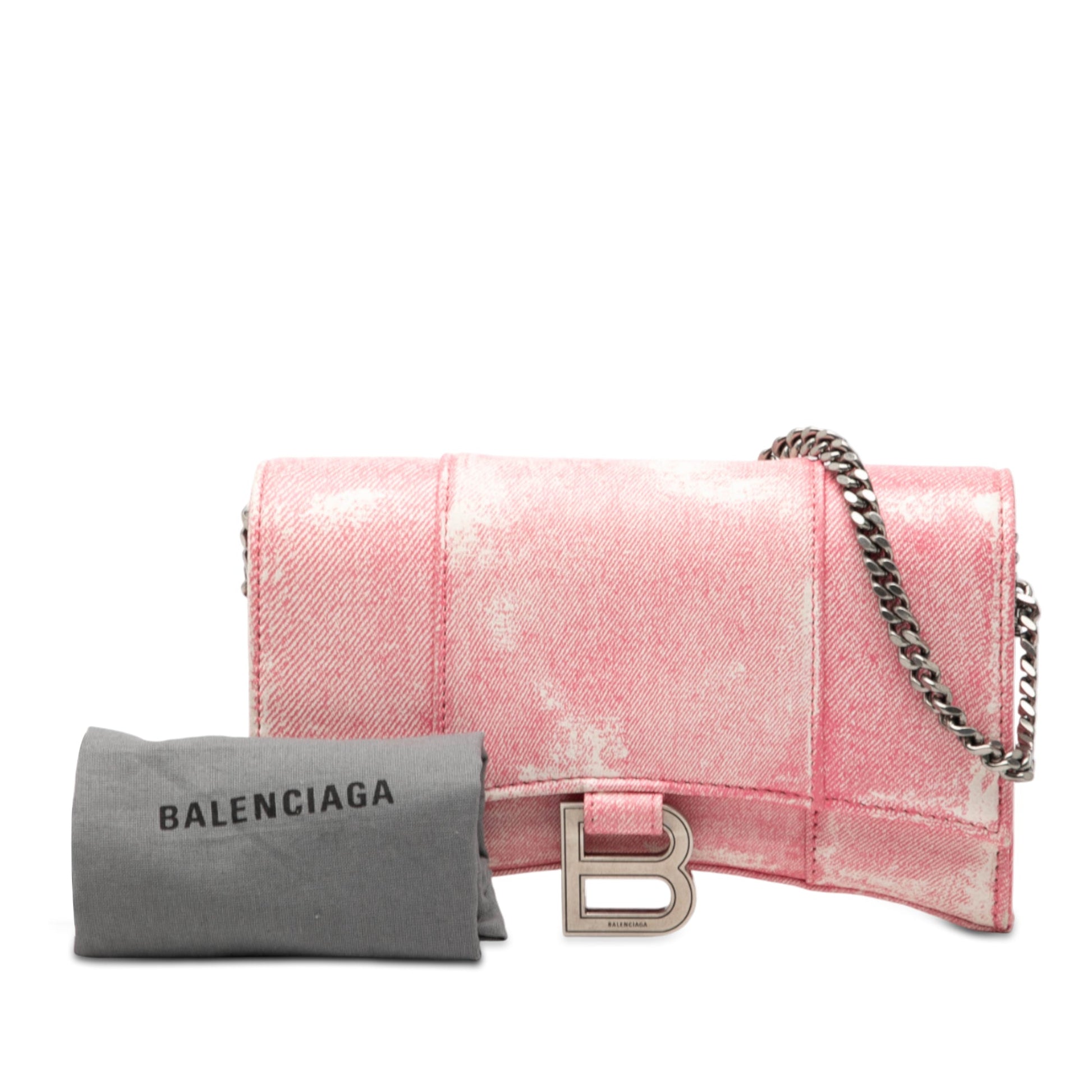 Balenciaga Nappa Denim Printed Hourglass Wallet on Chain