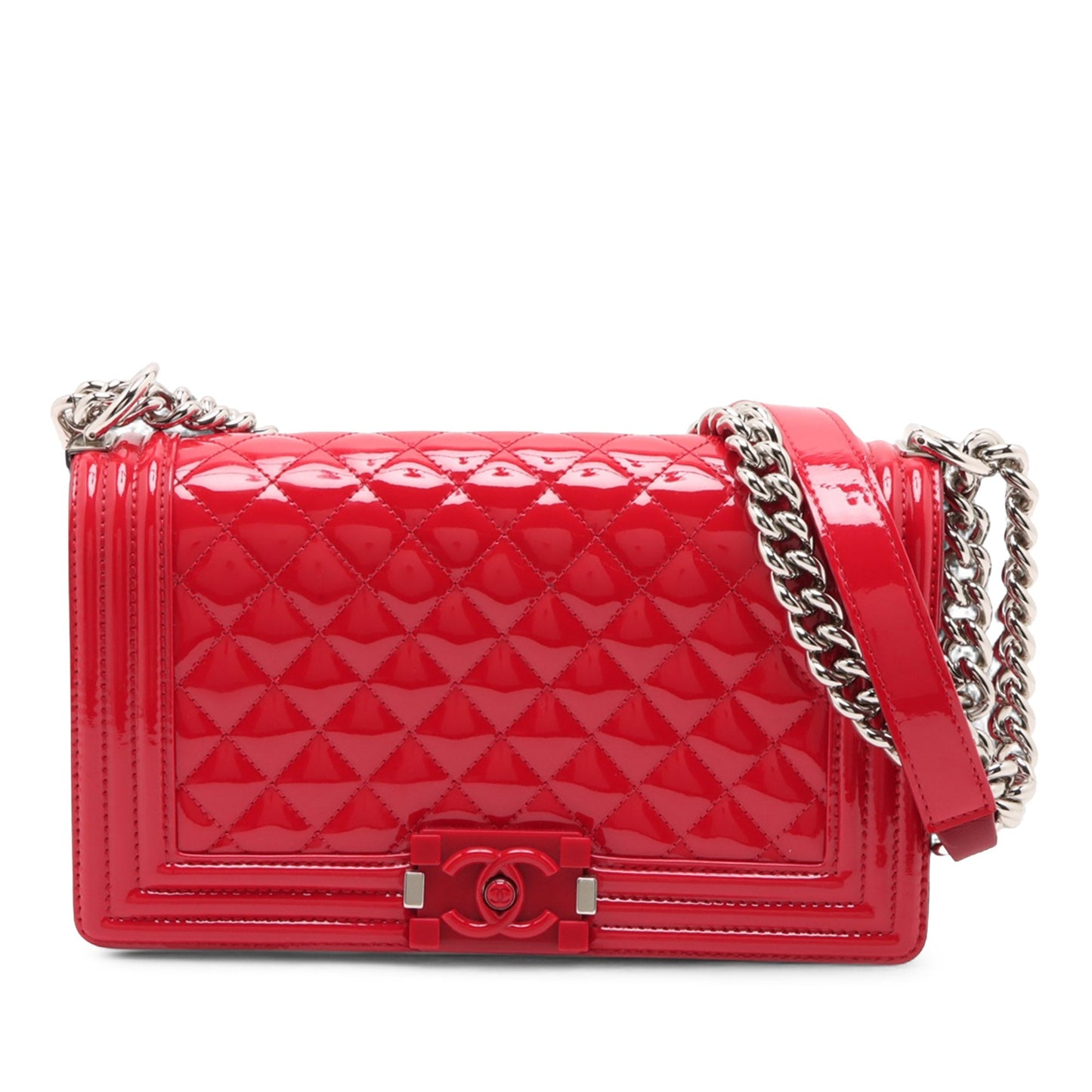 Chanel Old Medium Quilted Patent Acrylic Boy Flap