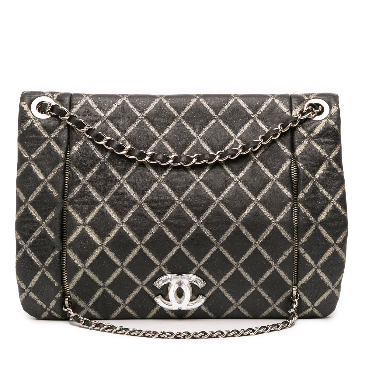 Chanel Quilted Metallic Distressed Lambskin CC Crystal Flap