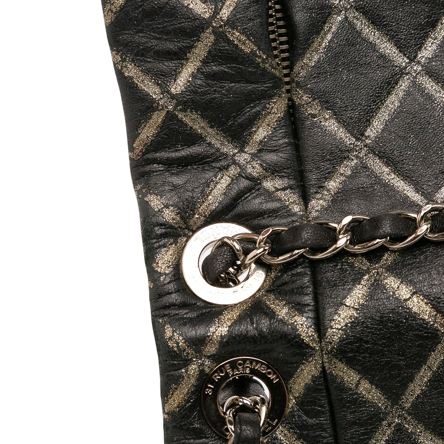 Chanel Quilted Metallic Distressed Lambskin CC Crystal Flap
