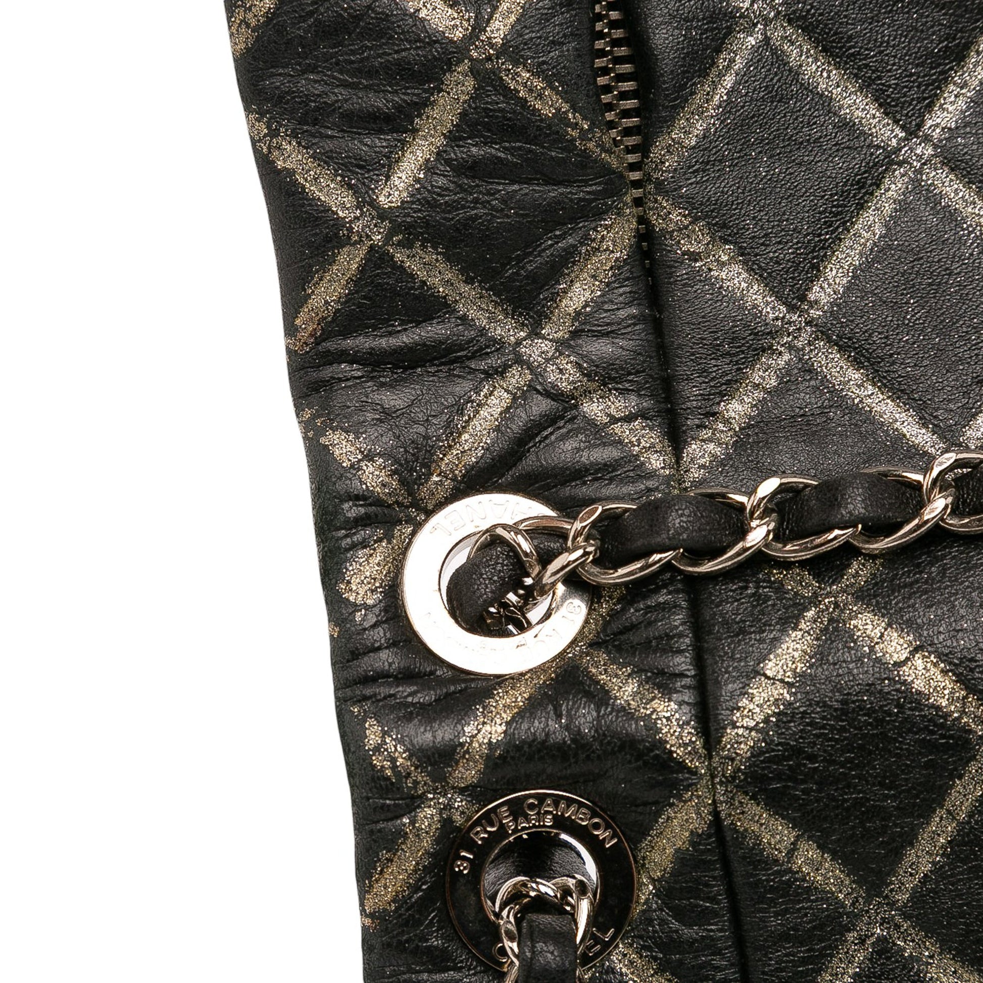 Chanel Quilted Metallic Distressed Lambskin CC Crystal Flap