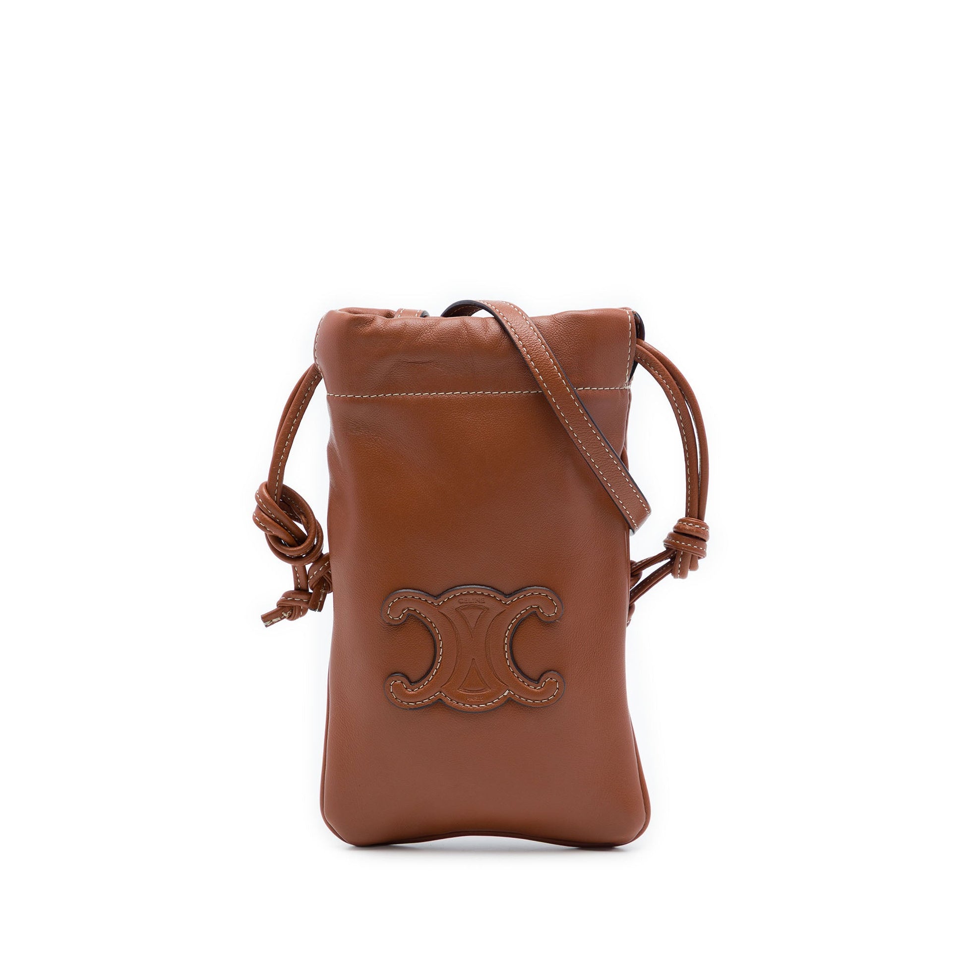 Celine Smooth Calfskin Cuir Triomphe Drawstring Phone Holder Crossbody