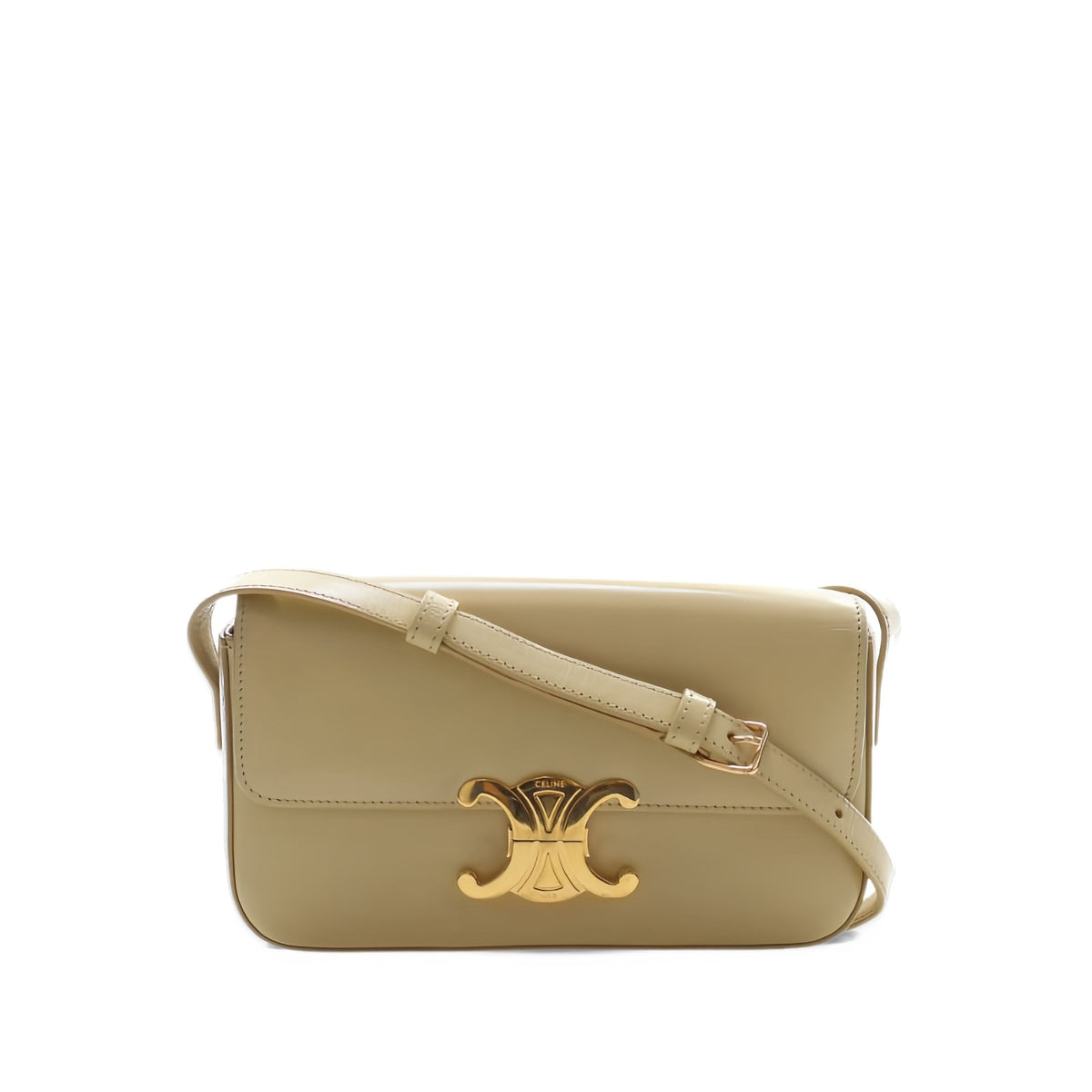 Celine Shiny Calfskin Triomphe Claude Shoulder Bag — Yellow