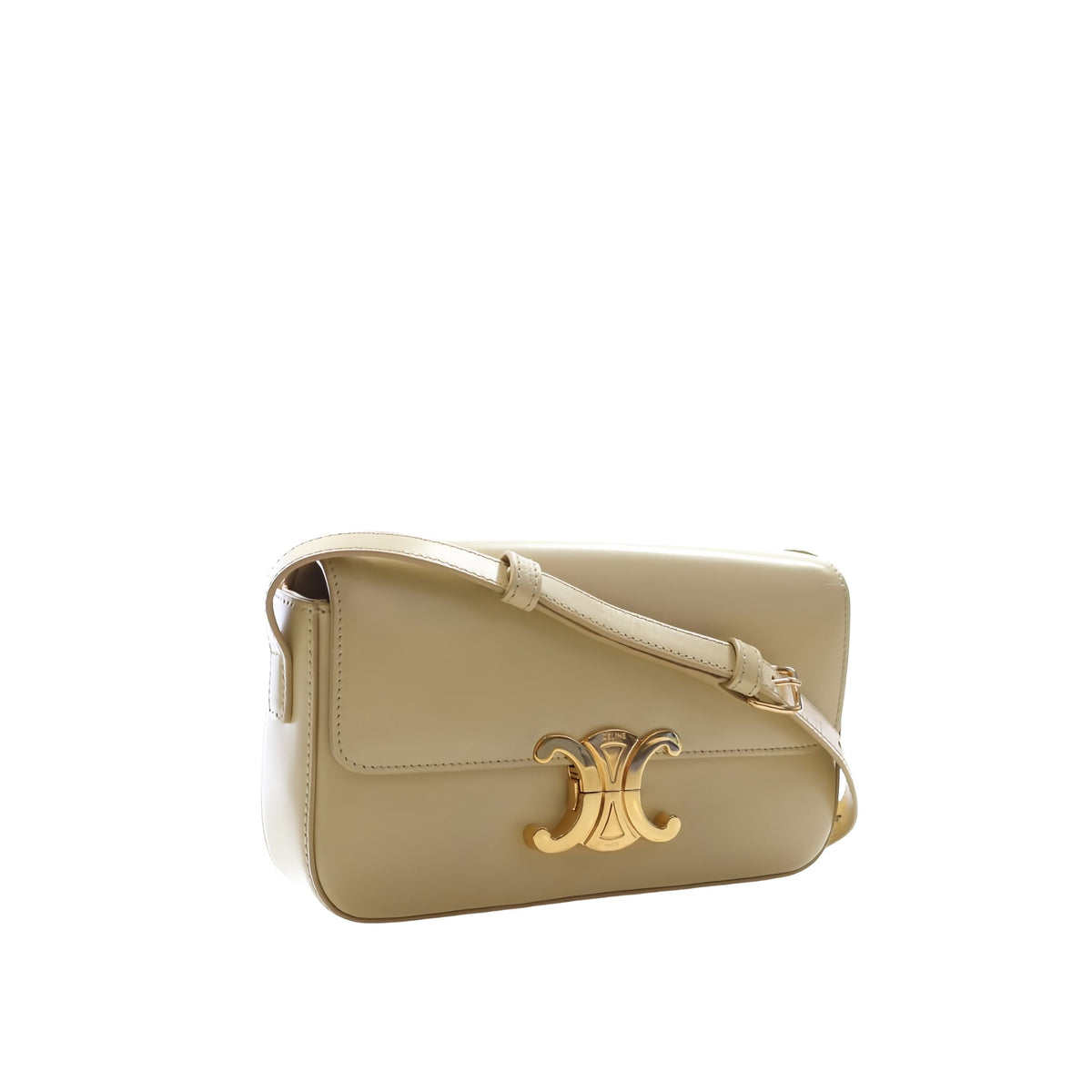 Celine Shiny Calfskin Triomphe Claude Shoulder Bag — Yellow