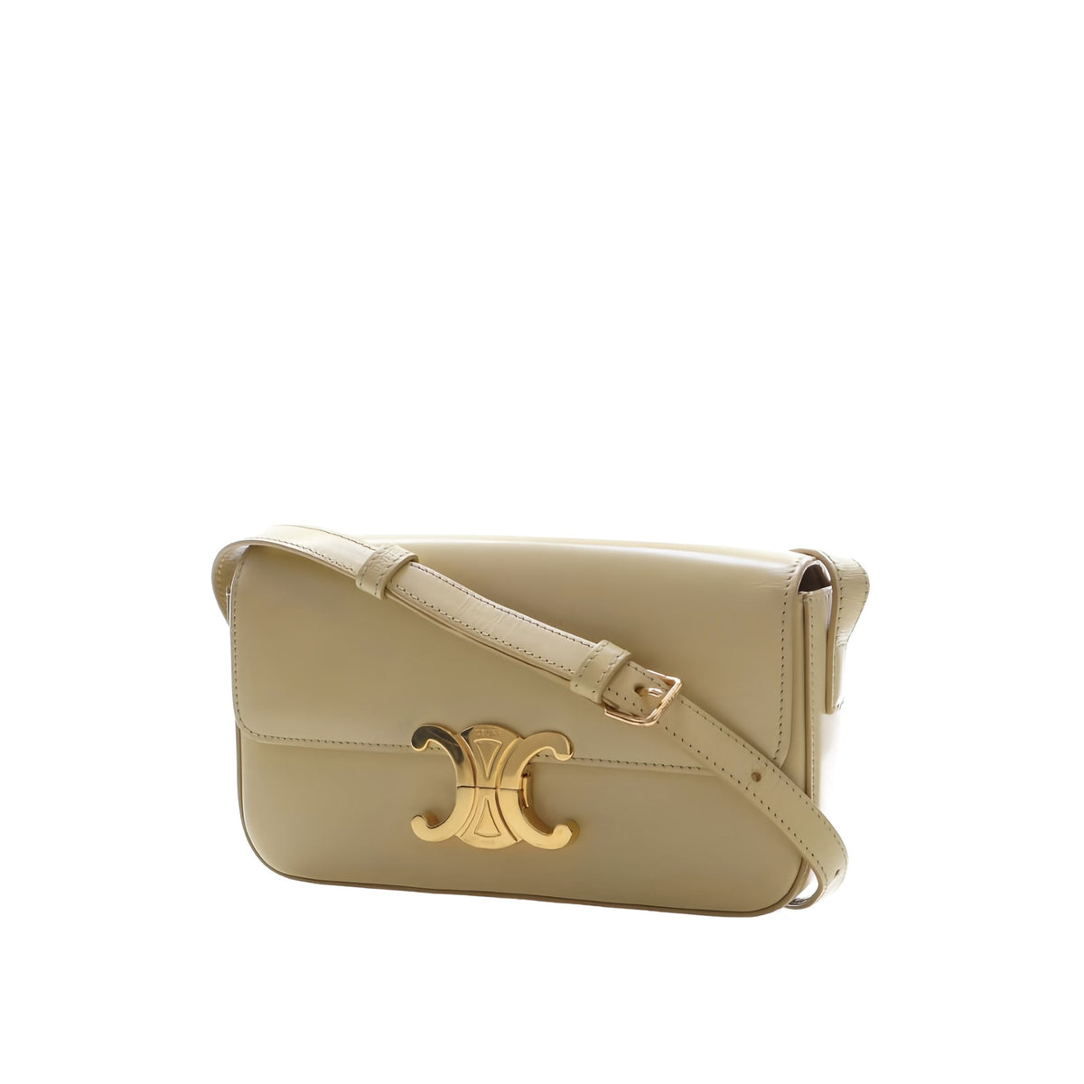 Celine Shiny Calfskin Triomphe Claude Shoulder Bag — Yellow