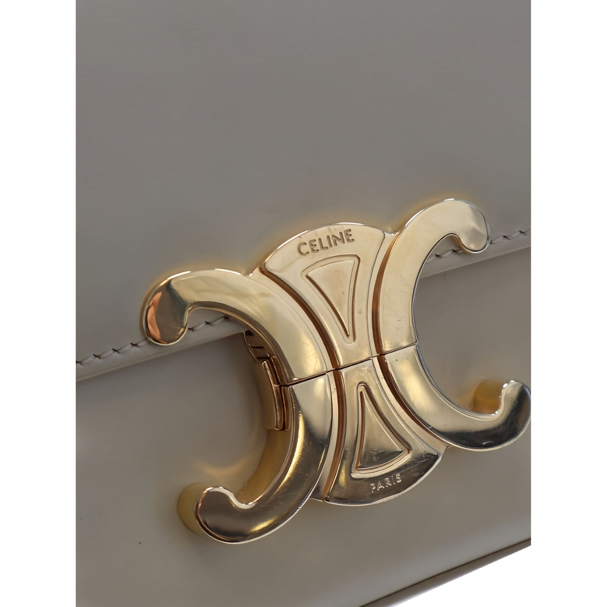 Celine Shiny Calfskin Triomphe Claude Shoulder Bag — Yellow