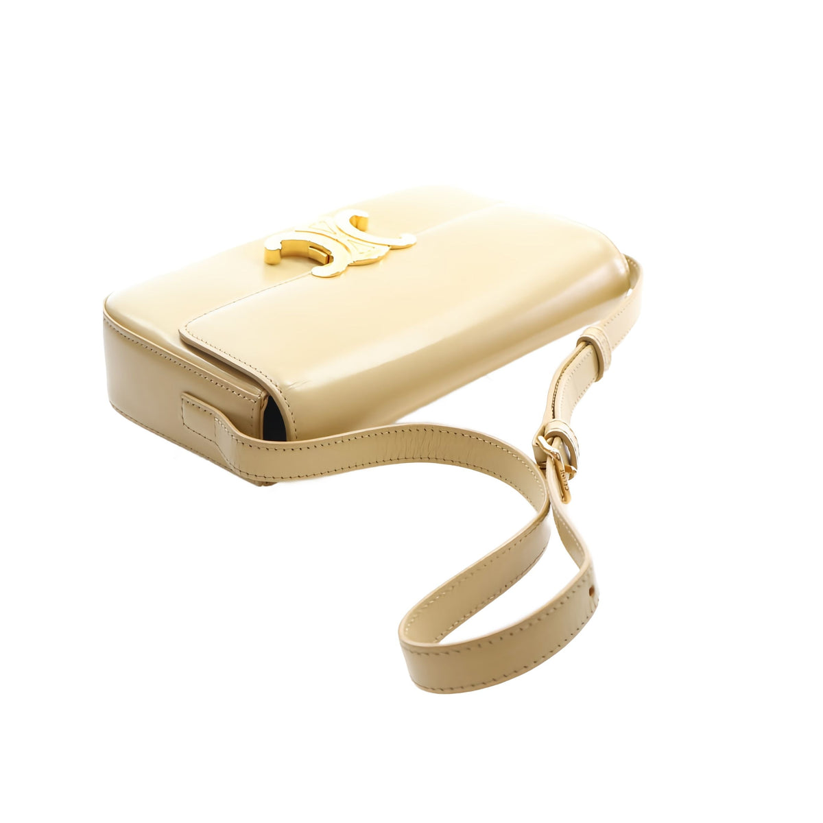 Celine Shiny Calfskin Triomphe Claude Shoulder Bag — Yellow