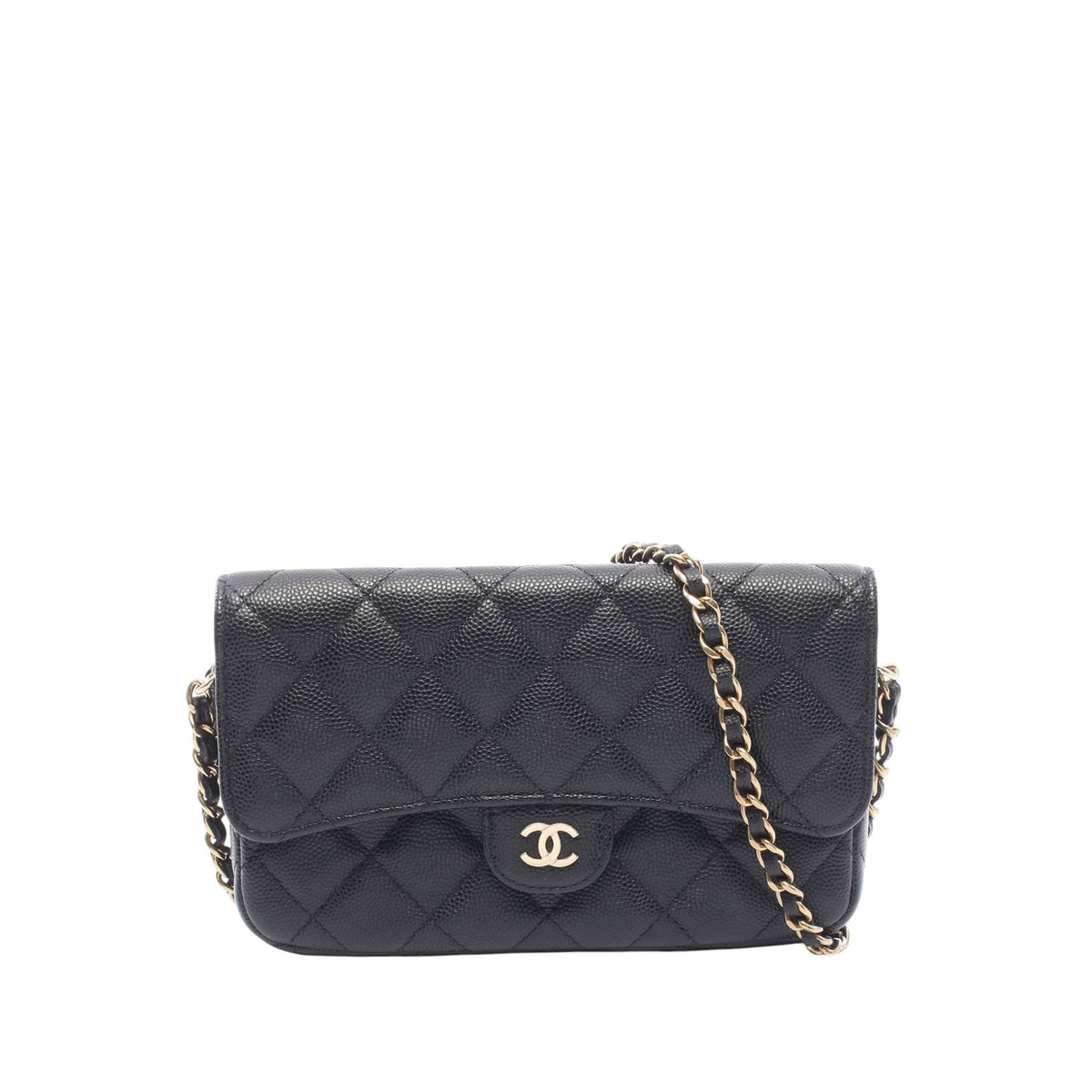 Chanel Quilted Caviar Chain Phone Case — Black