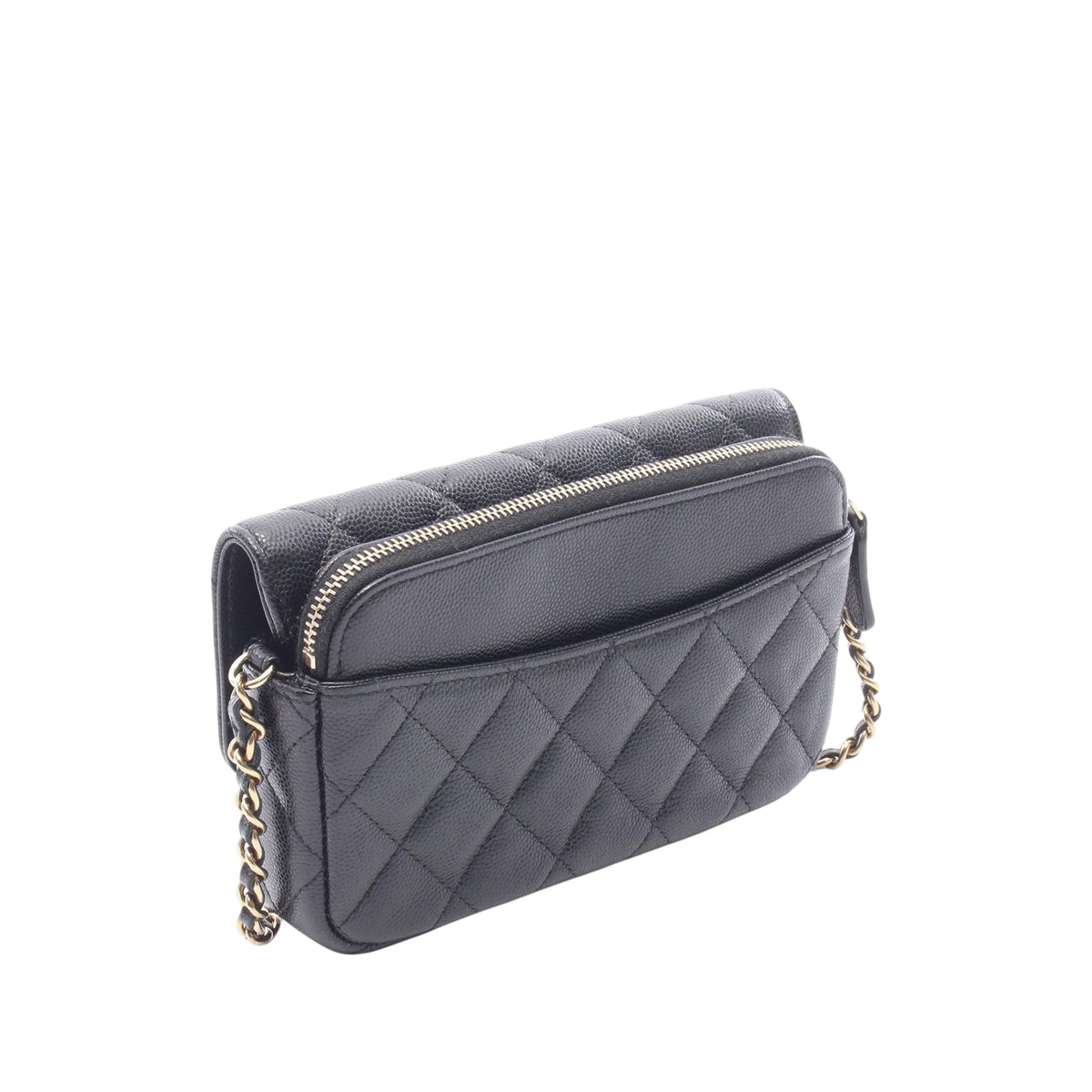 Chanel Quilted Caviar Chain Phone Case — Black