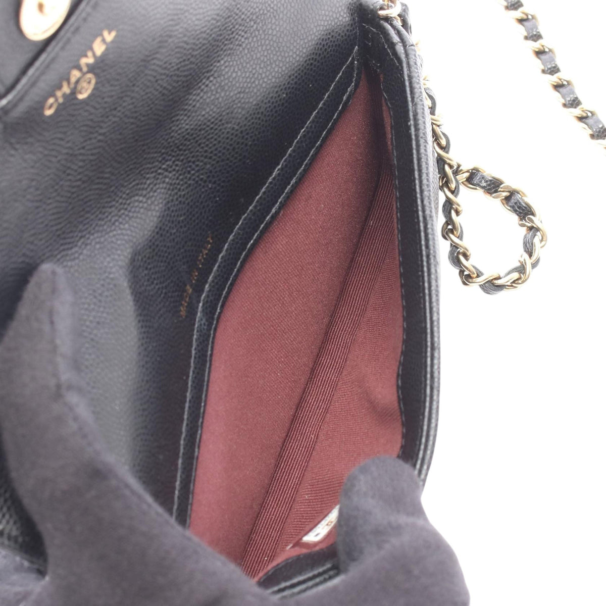 Chanel Quilted Caviar Chain Phone Case — Black