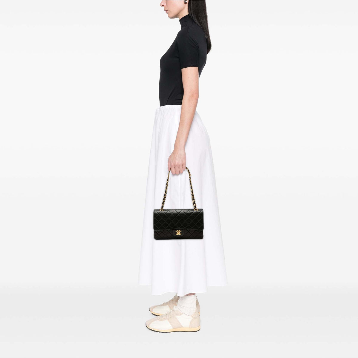 Chanel Medium Classic Lambskin Double Flap — Black