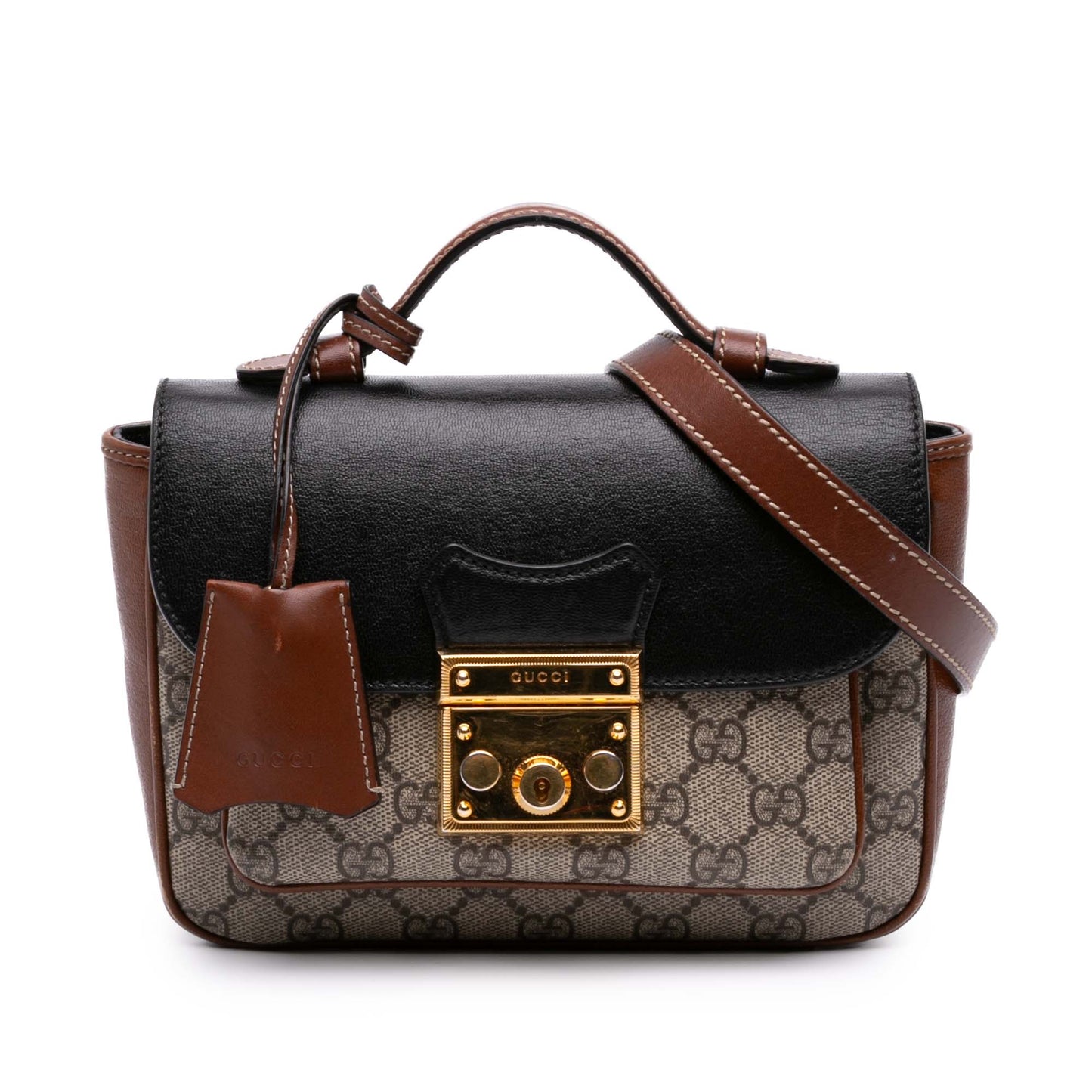 Gucci Mini GG Supreme and Calfskin Padlock Flap Pocket Satchel