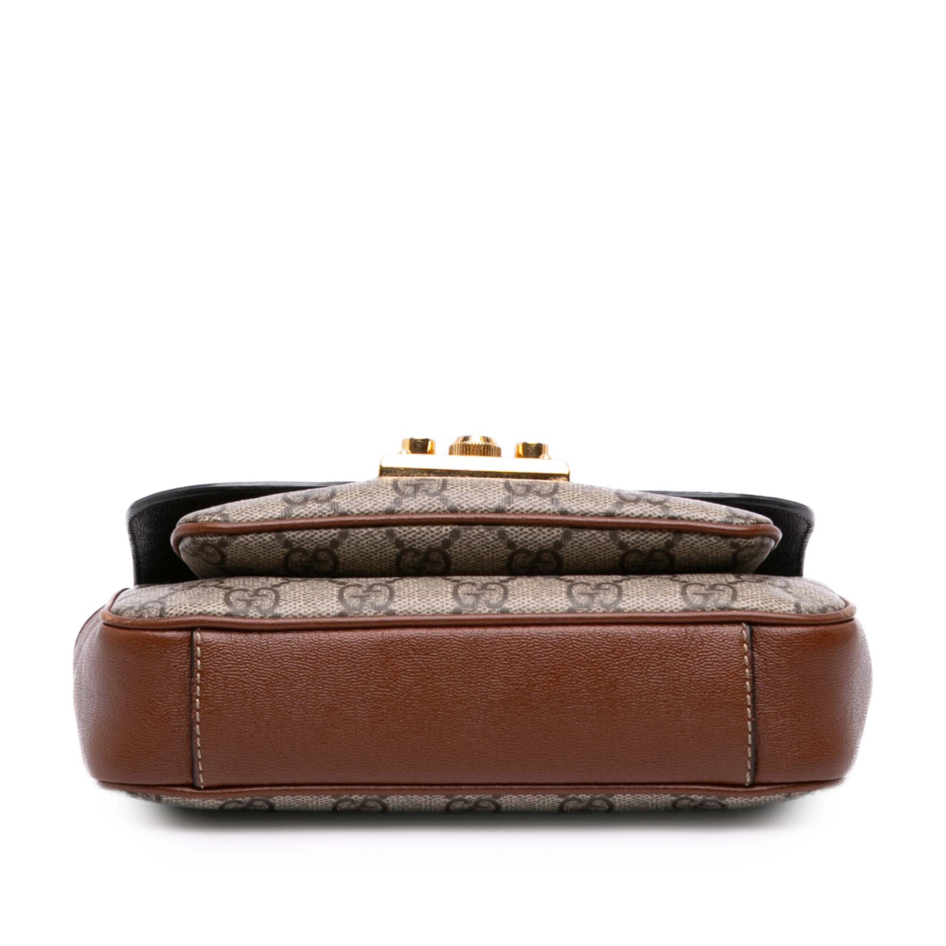 Gucci Mini GG Supreme and Calfskin Padlock Flap Pocket Satchel