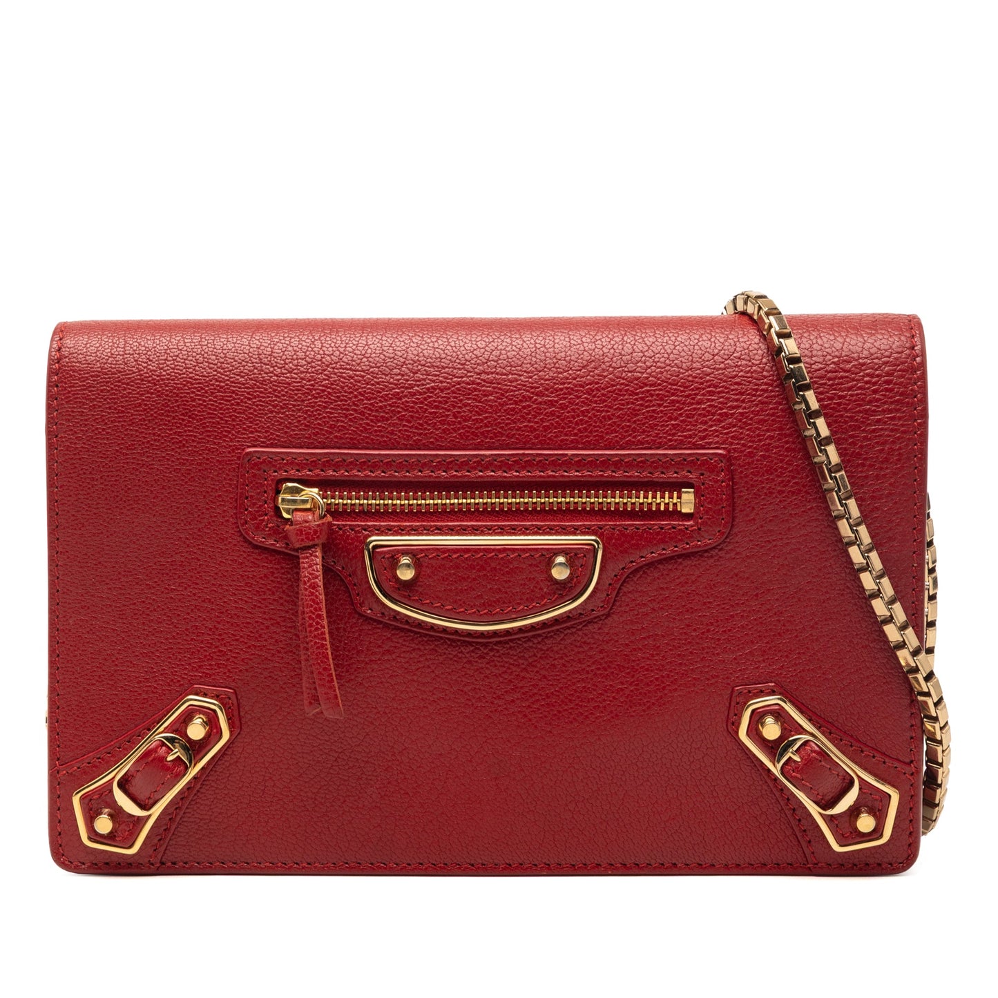 Balenciaga Goatskin Motocross Metallic Edge Wallet on Chain