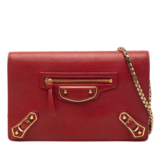 Balenciaga Goatskin Motocross Metallic Edge Wallet on Chain