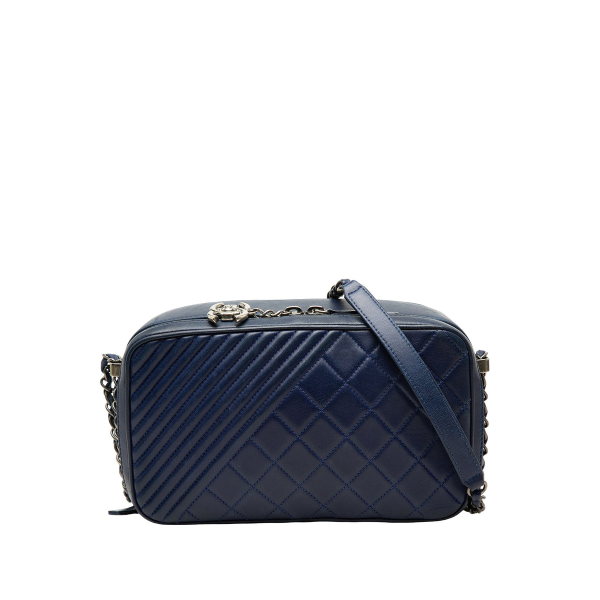 Chanel Large Quilted Lambskin Coco Boy Camera Bag — Blue