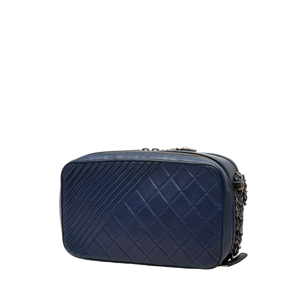 Chanel Large Quilted Lambskin Coco Boy Camera Bag — Blue