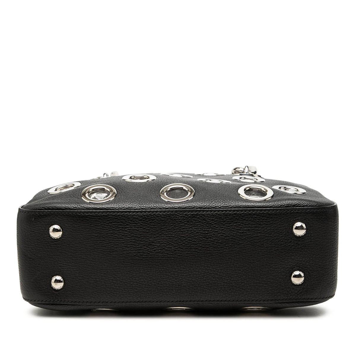 Prada Vitello Daino Grommet Chain Shoulder Bag — Black