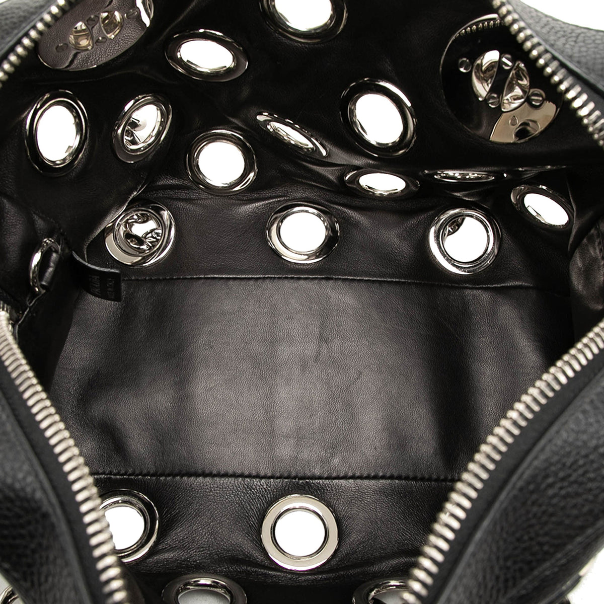 Prada Vitello Daino Grommet Chain Shoulder Bag — Black