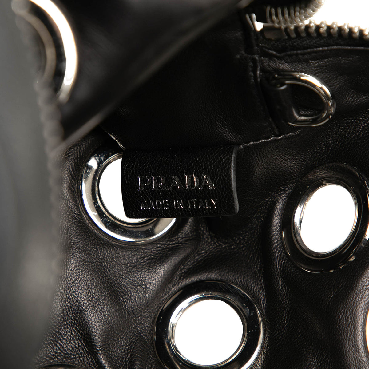 Prada Vitello Daino Grommet Chain Shoulder Bag — Black