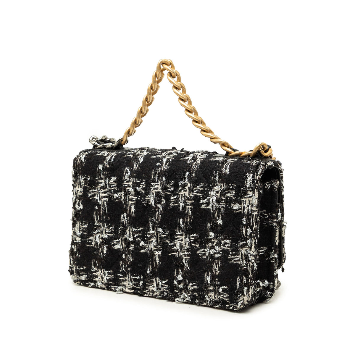 Chanel Houndstooth Tweed 19 Flap Wallet On Chain — Black