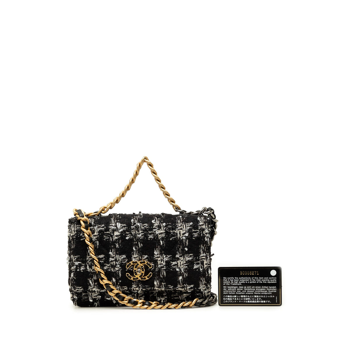 Chanel Houndstooth Tweed 19 Flap Wallet On Chain — Black